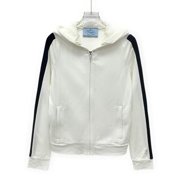 Prada White side-striped cotton hooded long-sleeve casual tracksuit - Picture 1 of 9